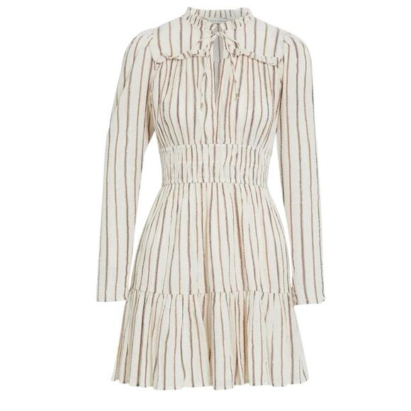 Ulla Johnson Dresses & Skirts - ULLA JOHNSON ROSALIND DRESS CREAM METALLIC RUFFLES RUCHED
SZ 12 OATMEAL CORE